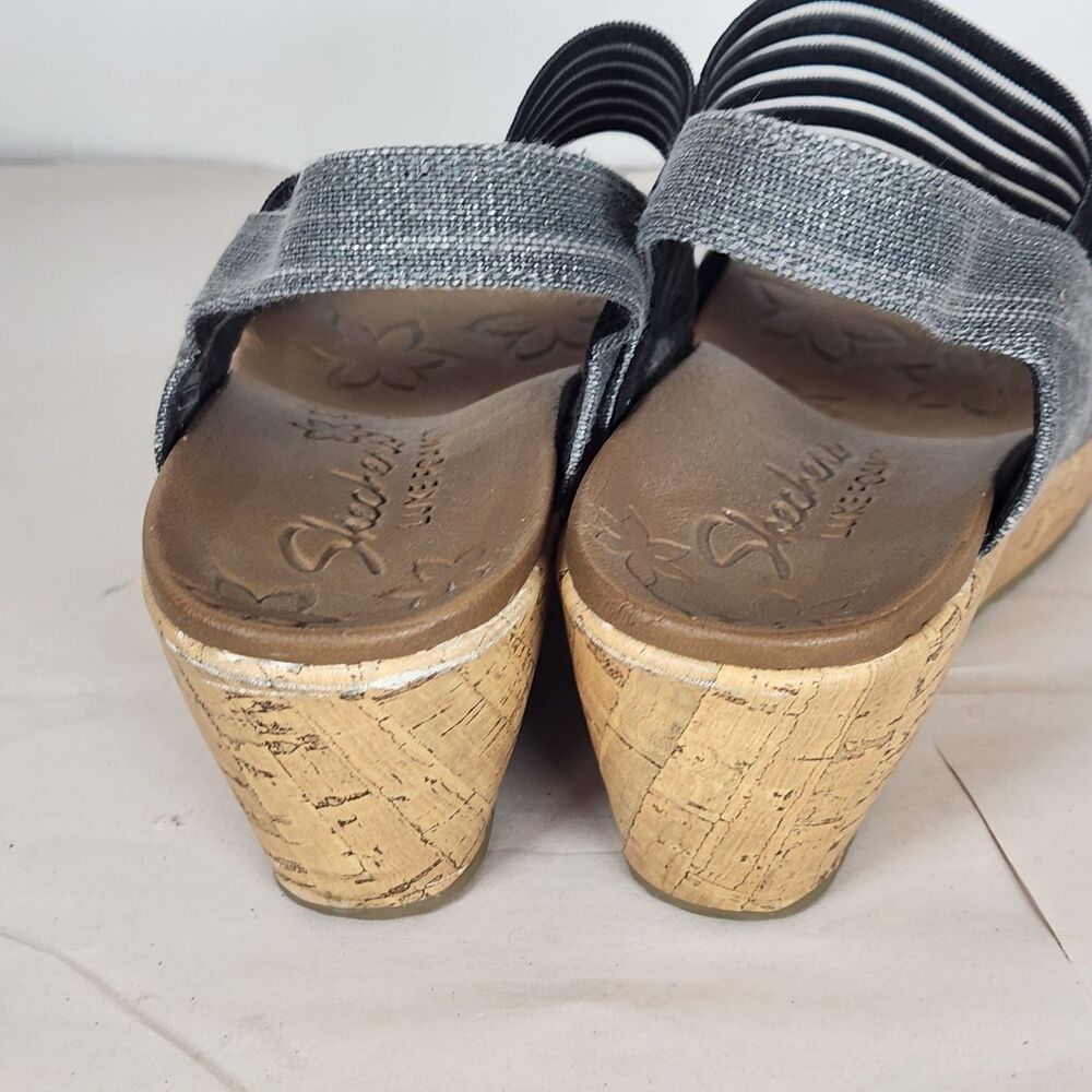 Skechers Luxe‎ Foam Beverly Smitten Taupe Cork Wedge Sandals Womens Size 7 - Picture 5 of 12